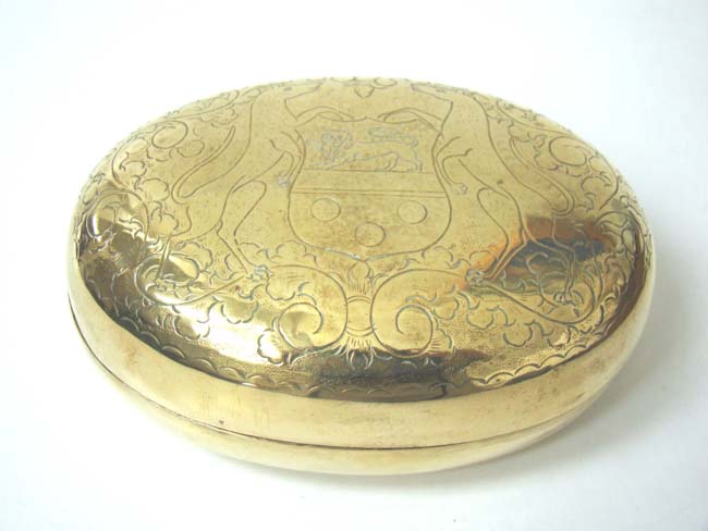 An Engraved Dutch brass oval Tobacco Box circa 1750-1800